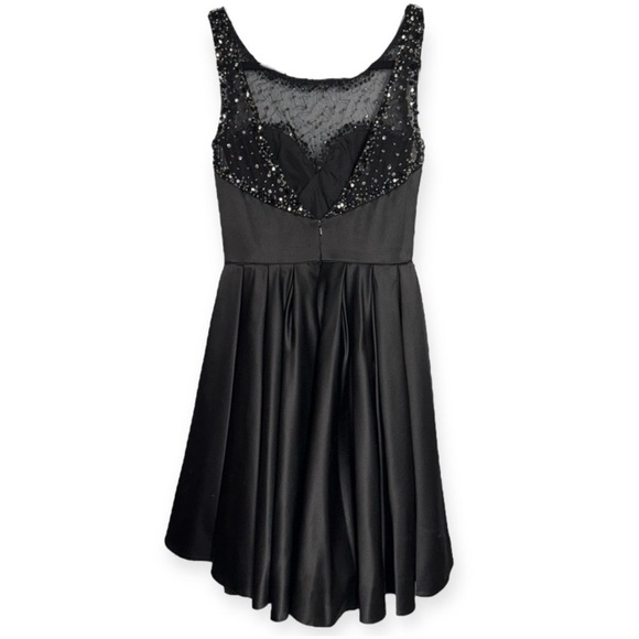 Sherri Hill Black Satin Fit and Flare Dress with bead and sequin embellishments - Picture 6 of 10